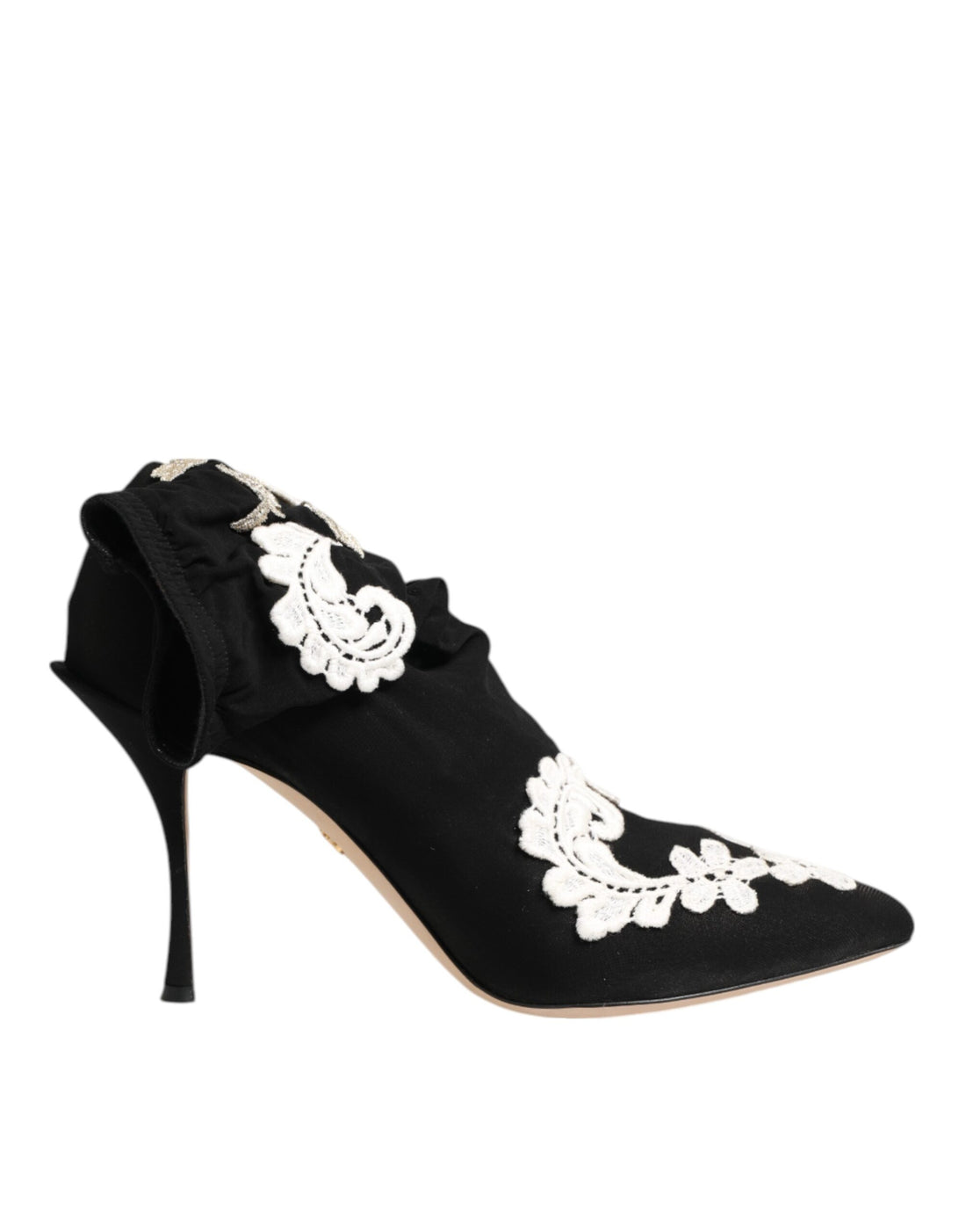 Dolce &amp; Gabbana Black White Embroidered Jersey Stiletto Boots Shoes