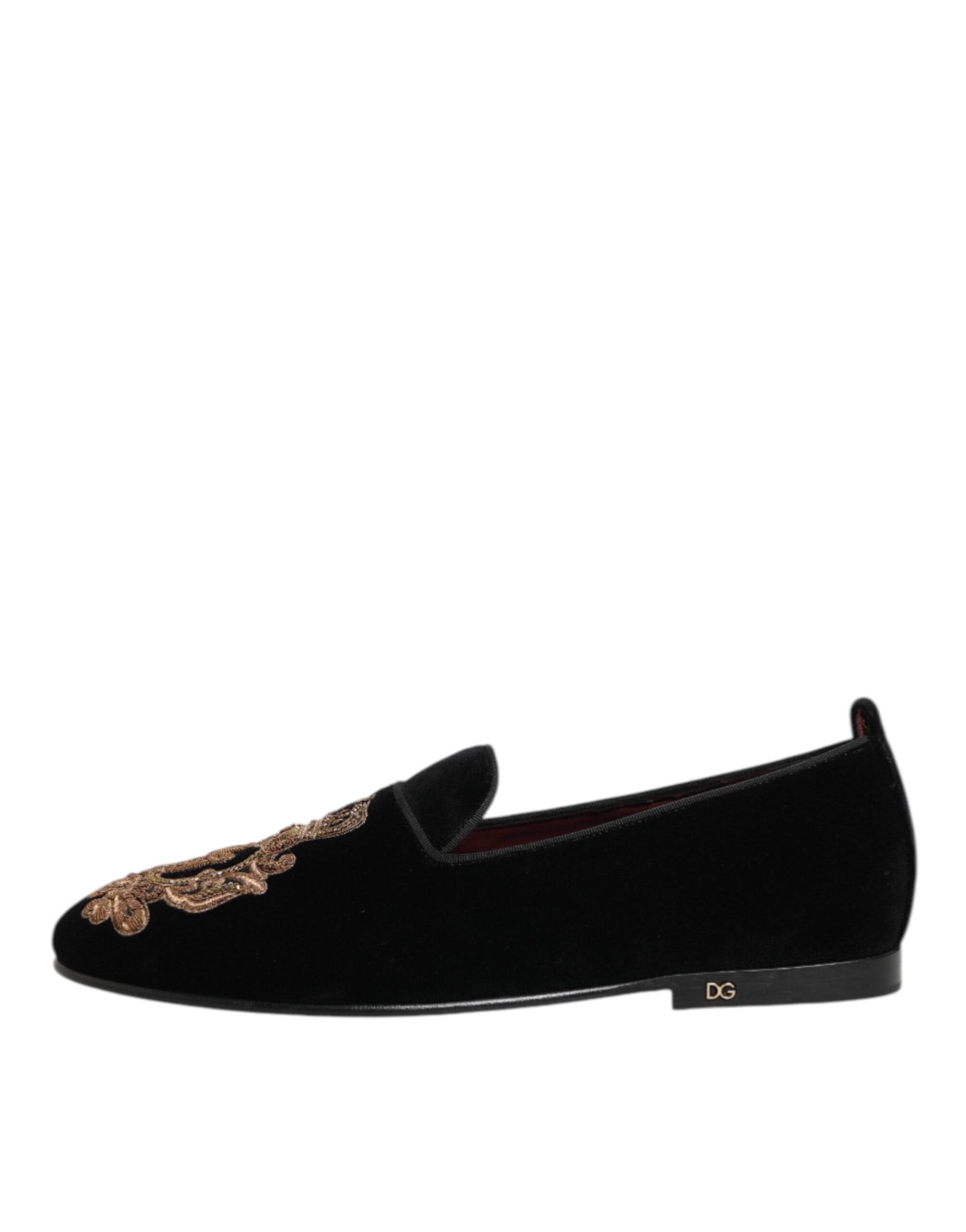 Dolce &amp; Gabbana Black Velvet Gold Crown Mens Loafers Shoes