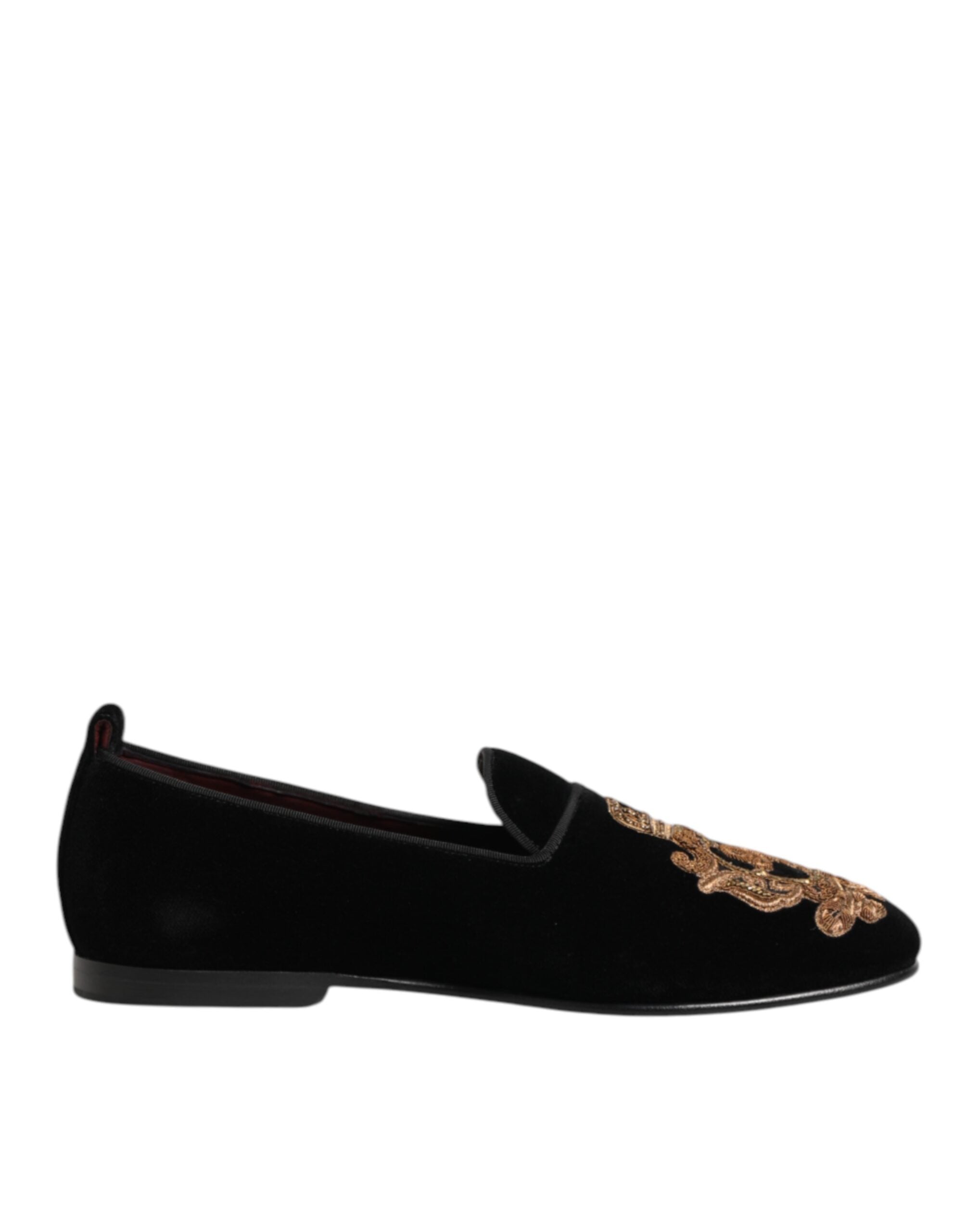 Dolce &amp; Gabbana Black Velvet Gold Crown Mens Loafers Shoes