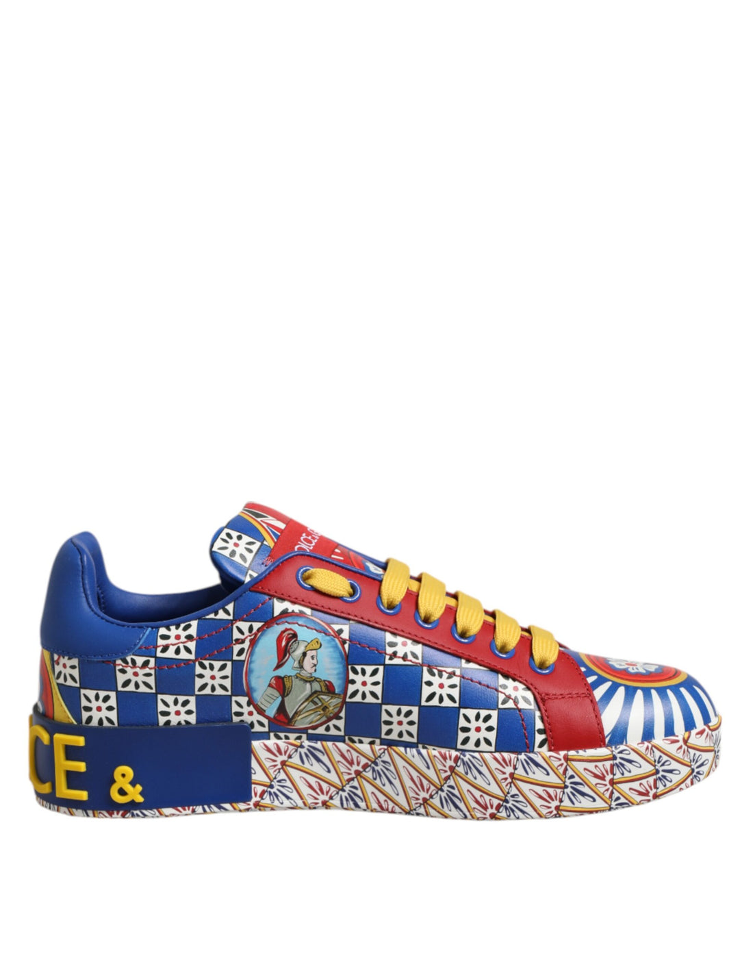 Dolce &amp; Gabbana Portofino Carretto Printed Leather Sneakers Shoes