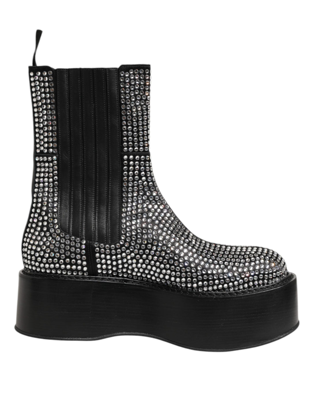 Dolce &amp; Gabbana Black Crystal Strass Mid Calf Short Boots Shoes