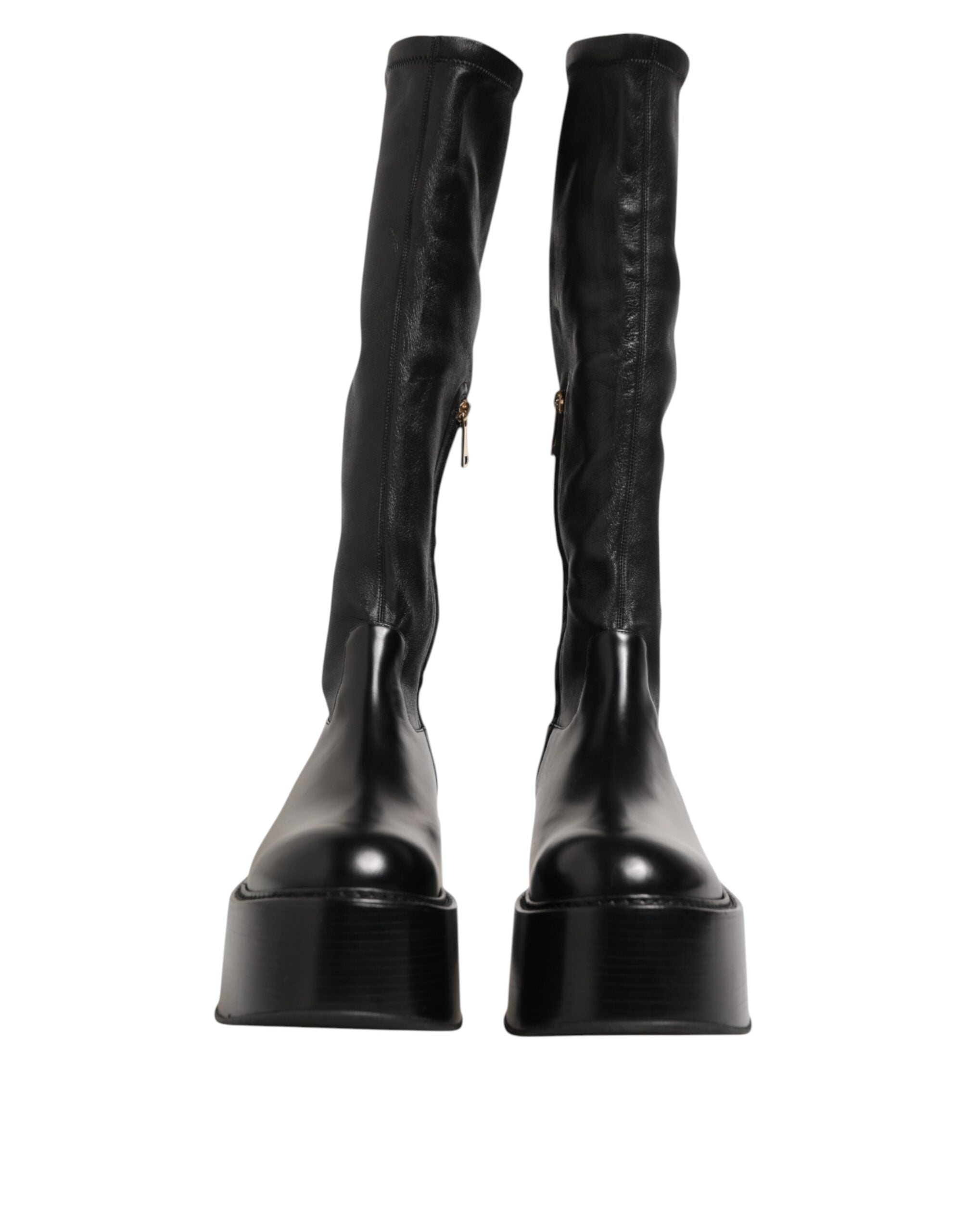 Dolce &amp; Gabbana Black Logo Plaque Over The Calf Boots Shoes