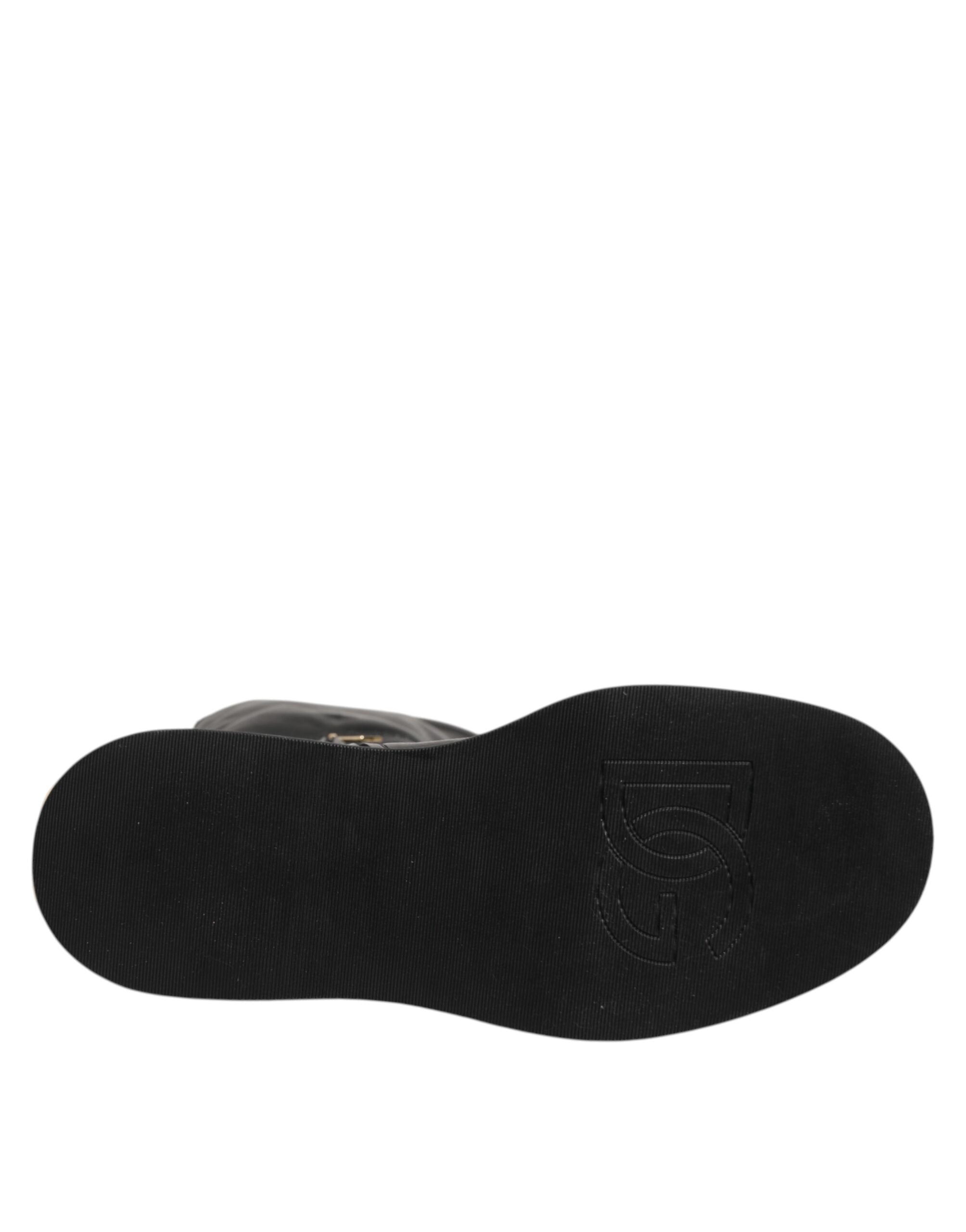 Dolce &amp; Gabbana Black Logo Plaque Over The Calf Boots Shoes
