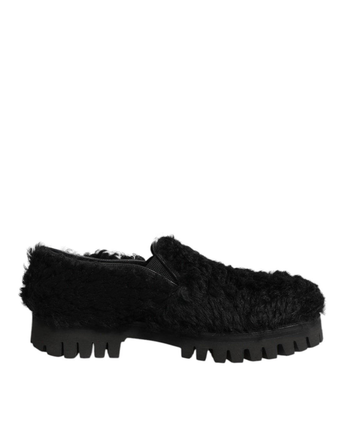 Dolce &amp; Gabbana Dress Black Fur Leather Slippers Men Shoes