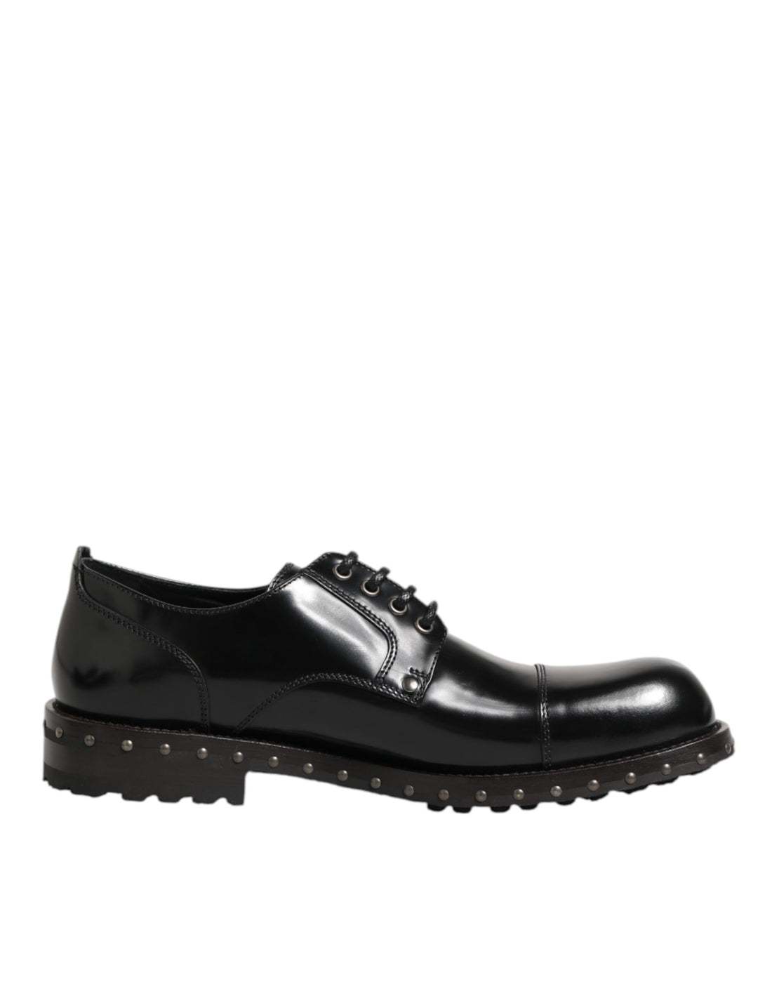 Dolce &amp; Gabbana Black Leather Studded Men Formal Derby Shoes