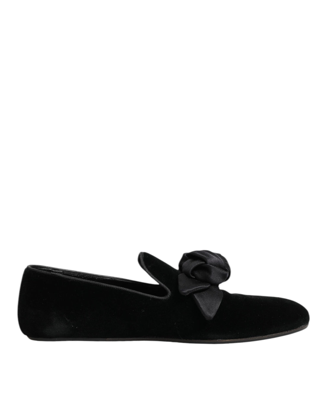 Dolce &amp; Gabbana Black Suede Cotton Rose Slip On Loafers Shoes
