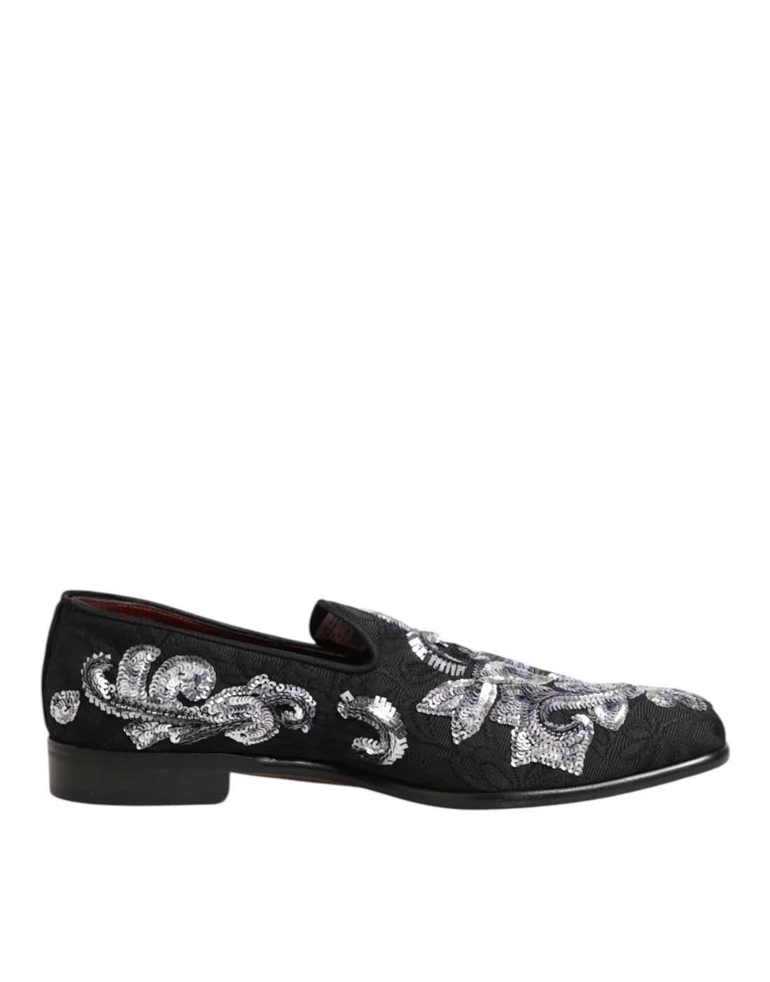 Dolce &amp; Gabbana Black Silver Sequined Loafers Men Dress Shoes