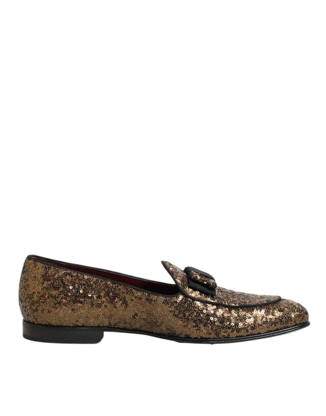 Dolce &amp; Gabbana Gold Sequined Slip On Loafers Men Dress Shoes