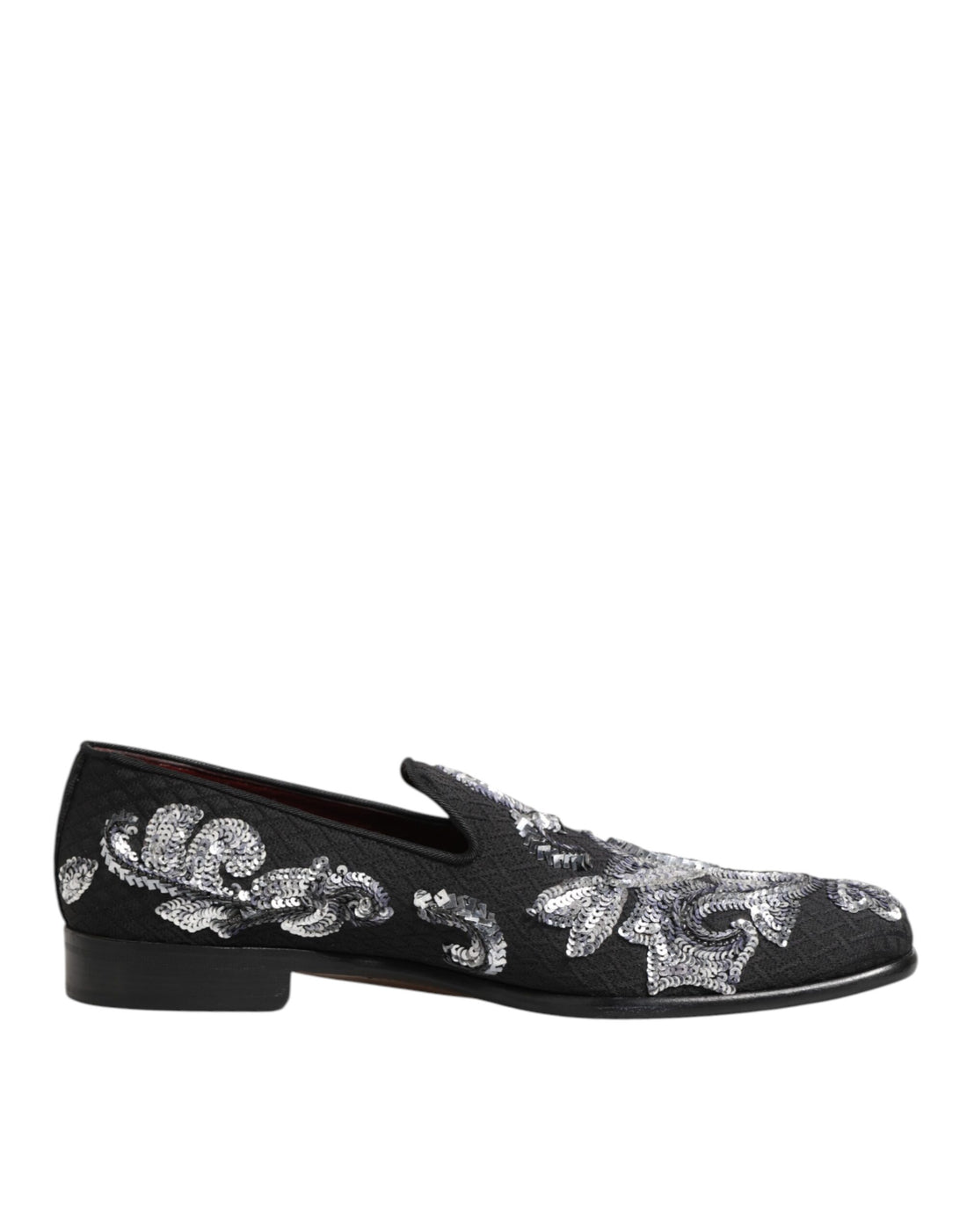 Dolce &amp; Gabbana Black Silver Sequined Loafers Men Dress Shoes