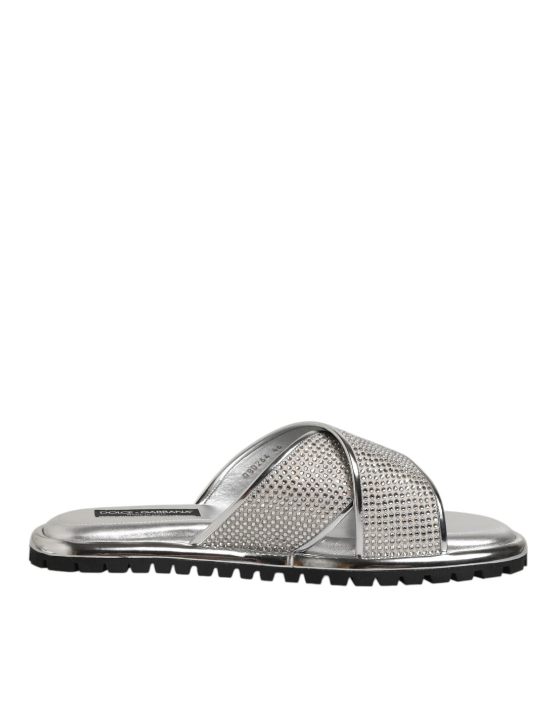 Dolce &amp; Gabbana Silver Strass Slides Flats Slippers Shoes