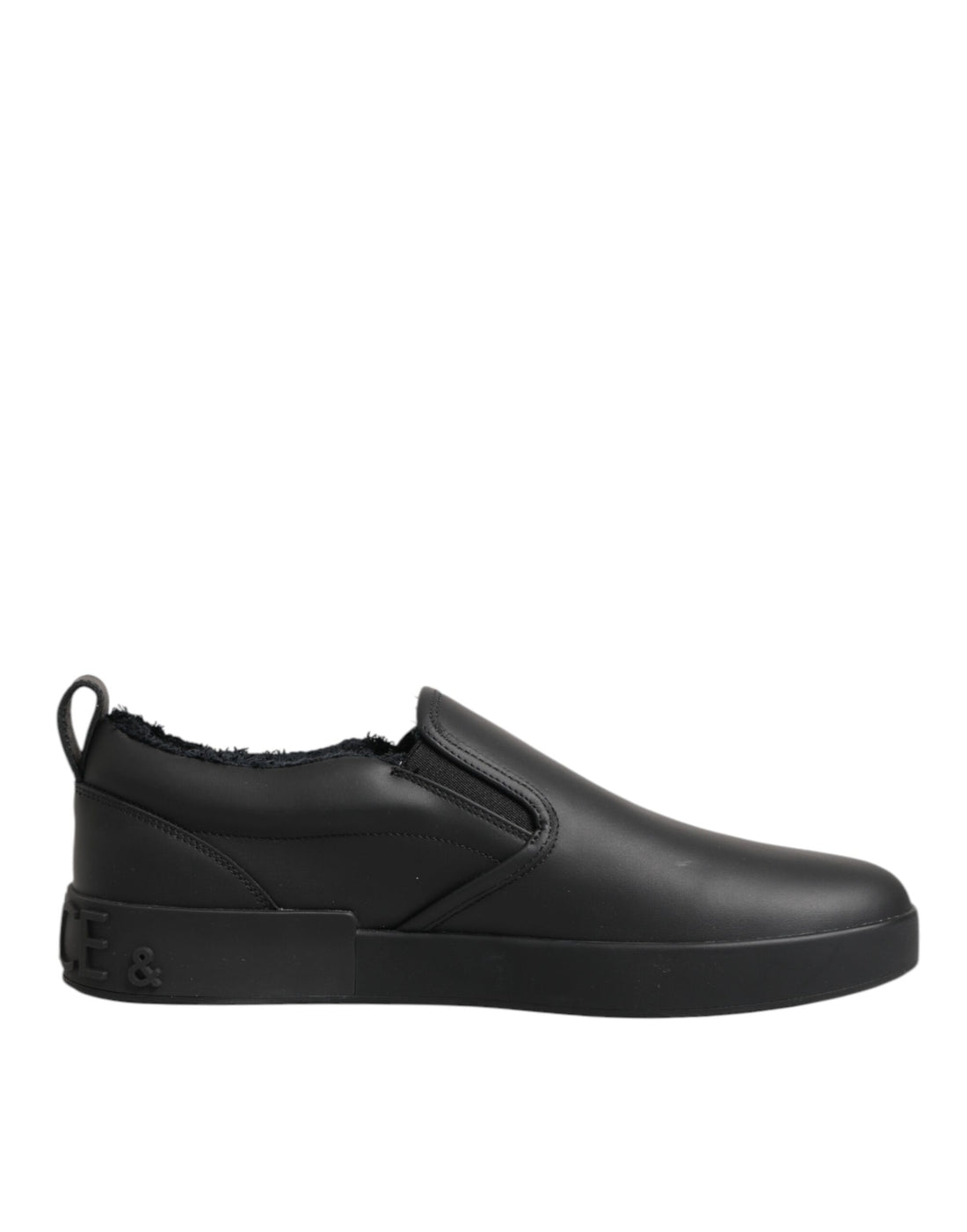 Dolce &amp; Gabbana Black Leather Low Top Slip On Sneakers Shoes