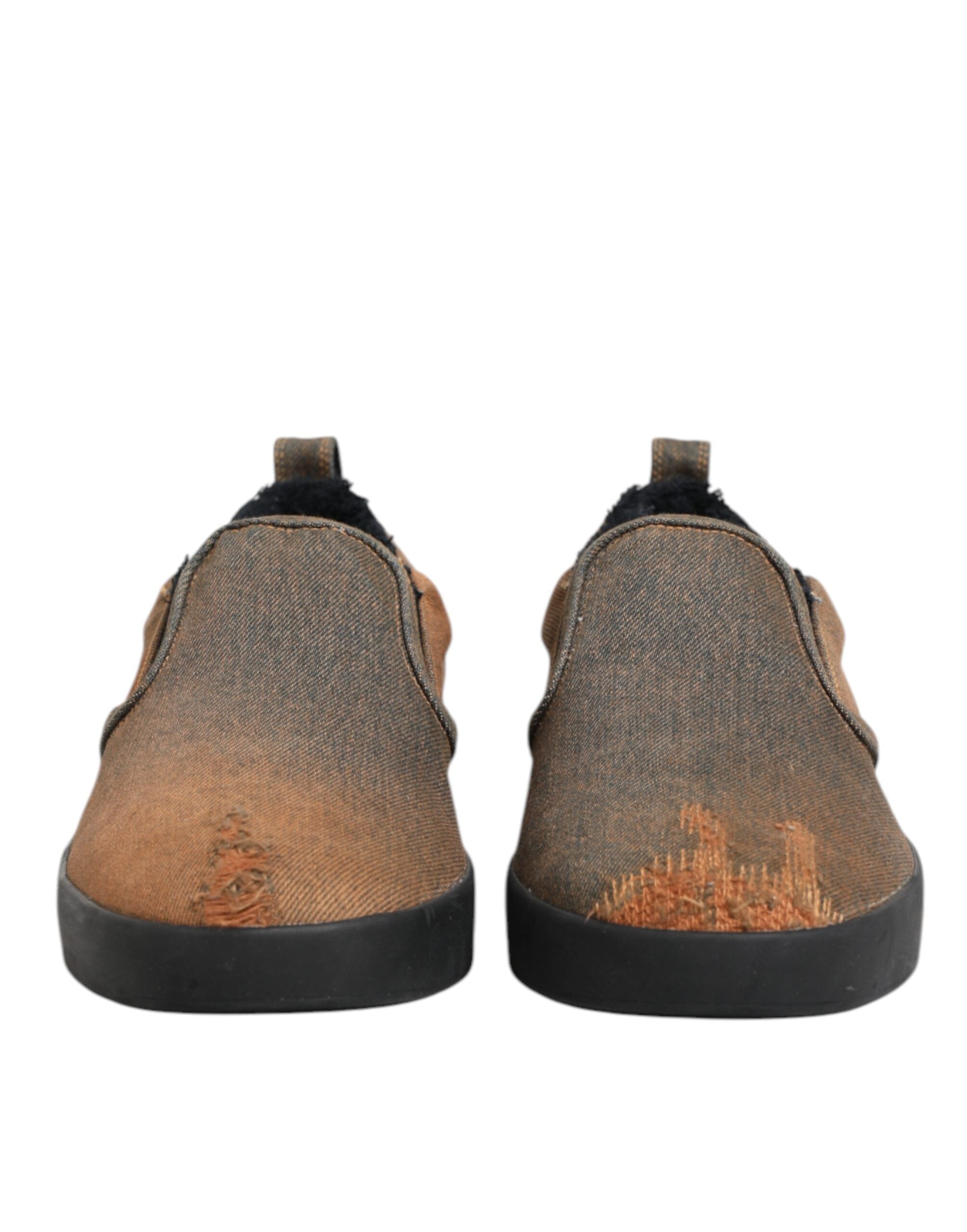 Dolce &amp; Gabbana Brown Cotton Low Top Slip On Sneakers Shoes