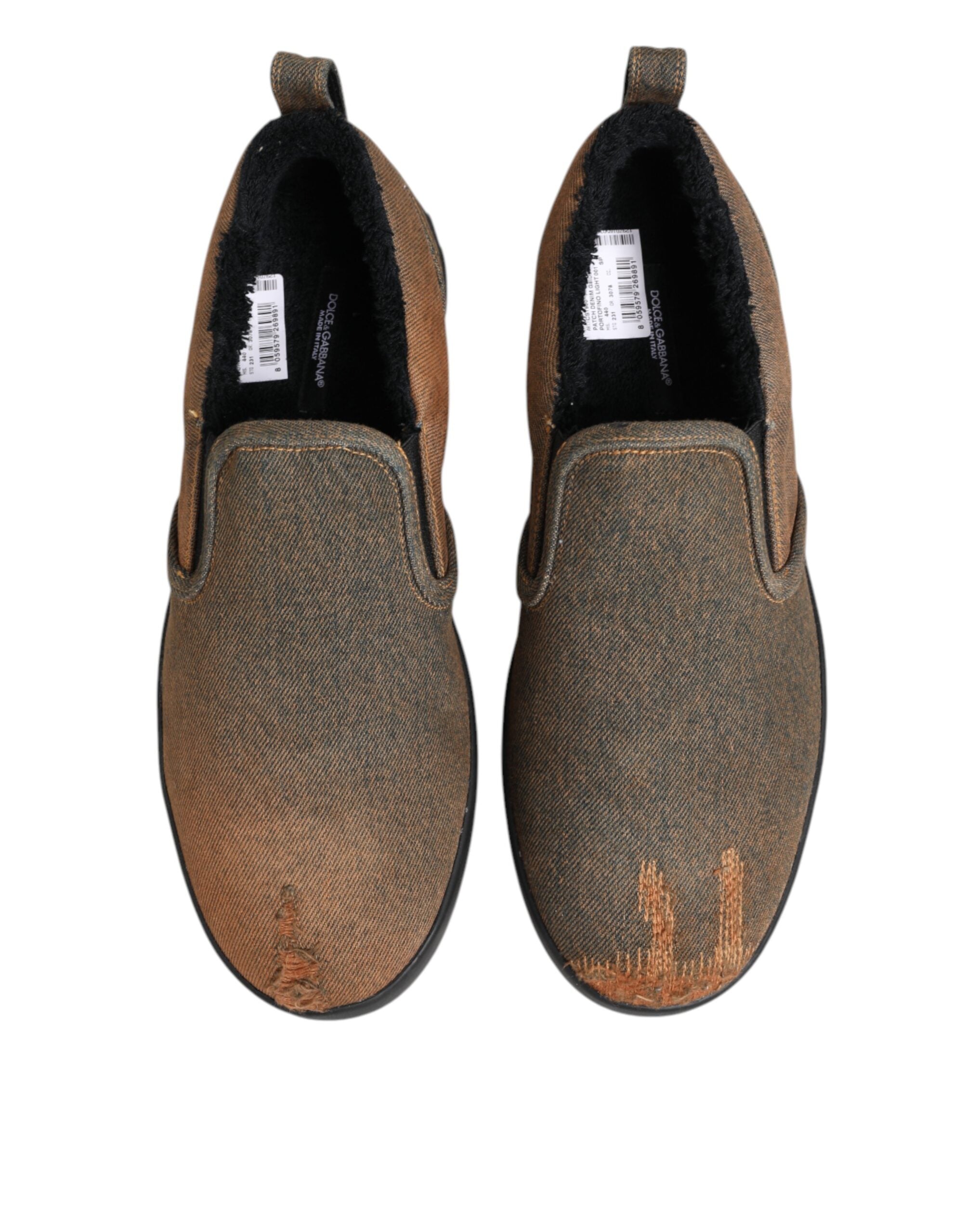 Dolce &amp; Gabbana Brown Cotton Low Top Slip On Sneakers Shoes
