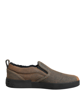 Dolce &amp; Gabbana Brown Cotton Low Top Slip On Sneakers Shoes