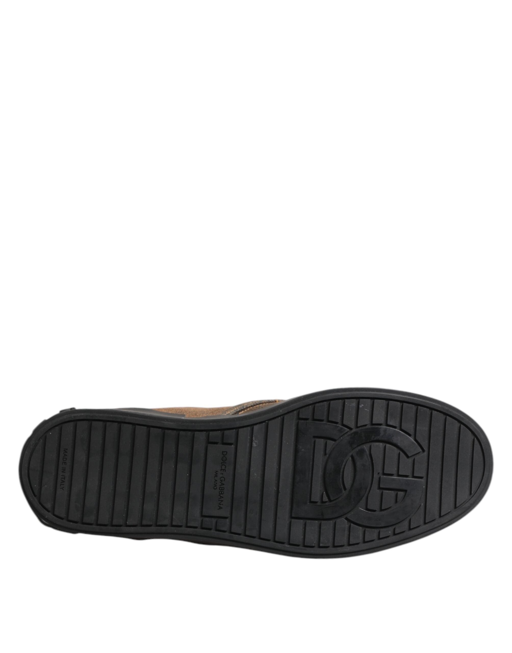 Dolce &amp; Gabbana Brown Cotton Low Top Slip On Sneakers Shoes