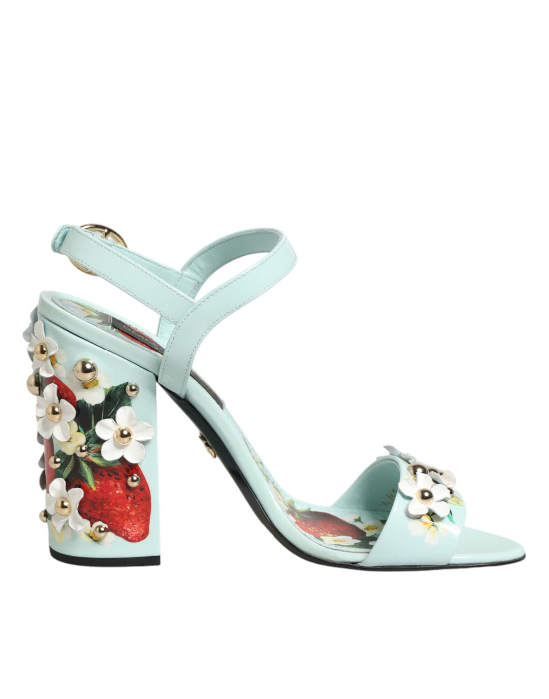Dolce &amp; Gabbana Mint Green Floral Studs Heels Sandals Shoes
