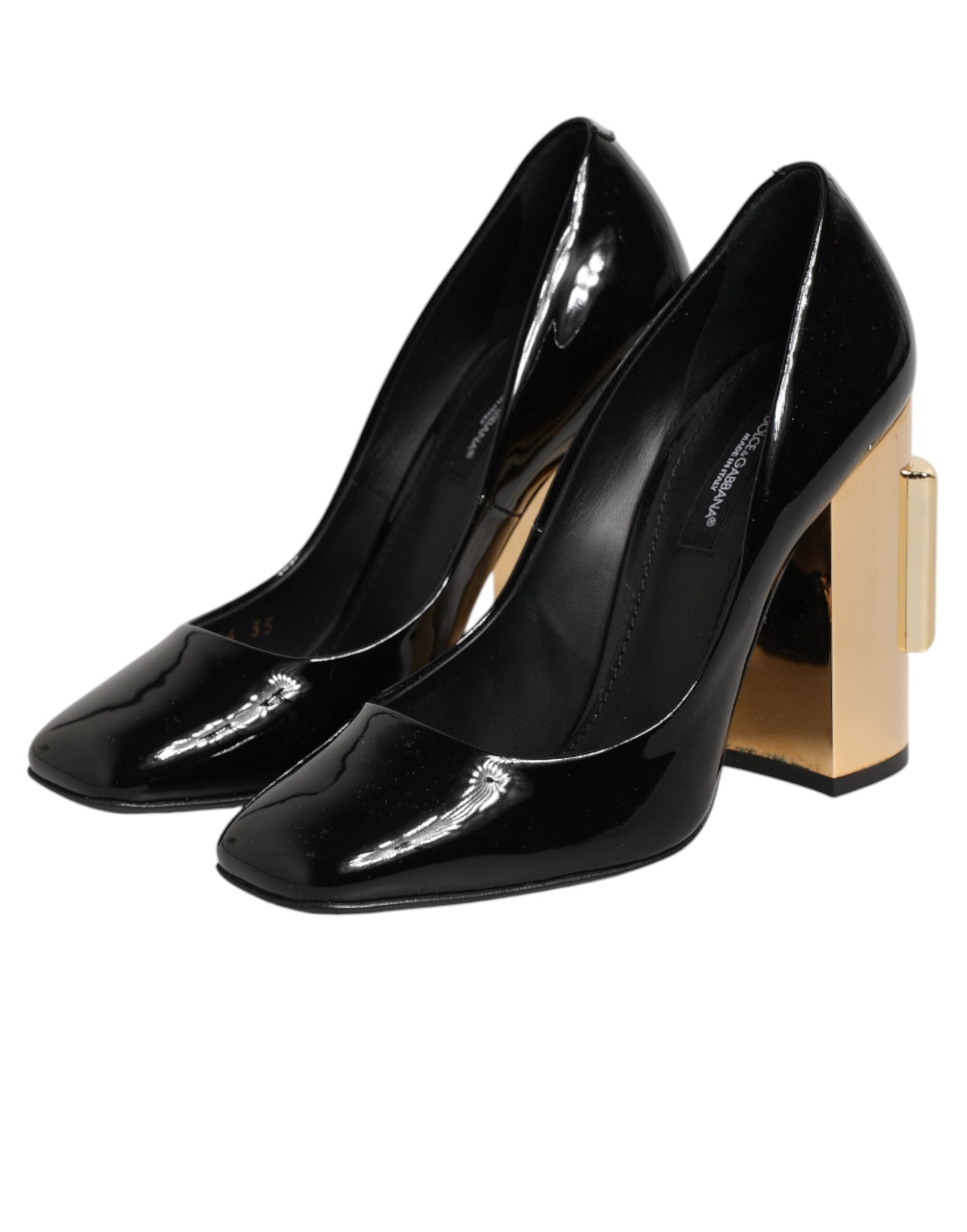 Escarpins Dolce &amp; Gabbana en cuir verni noir et or avec logo