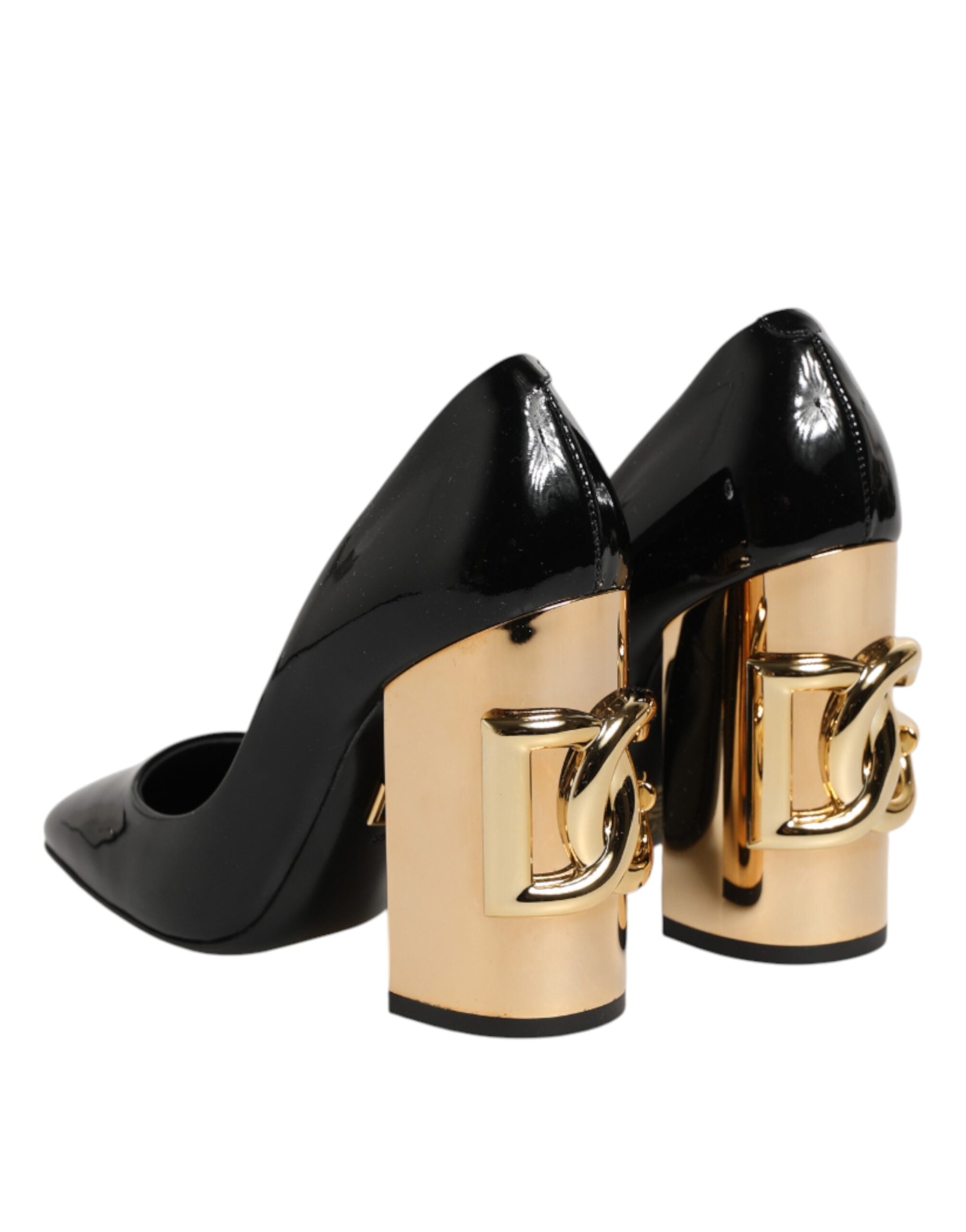 Escarpins Dolce &amp; Gabbana en cuir verni noir et or avec logo