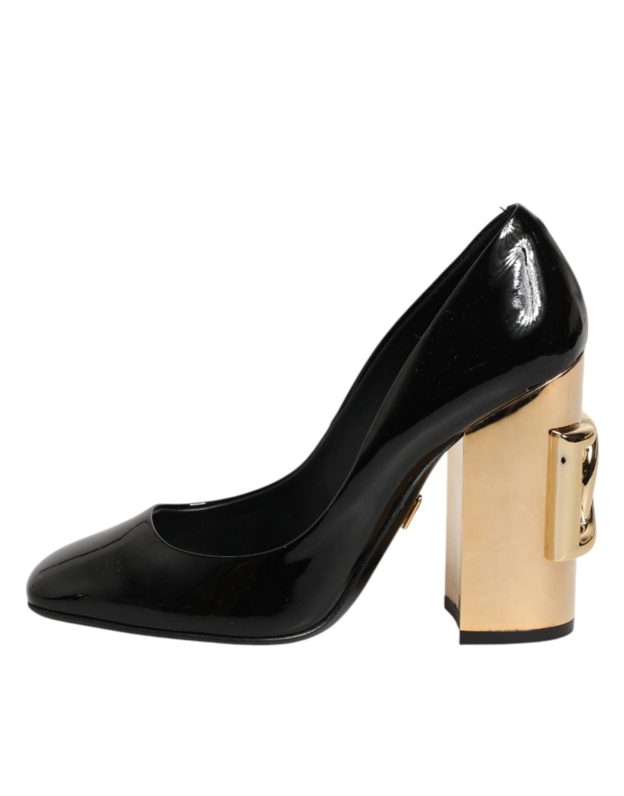 Escarpins Dolce &amp; Gabbana en cuir verni noir et or avec logo