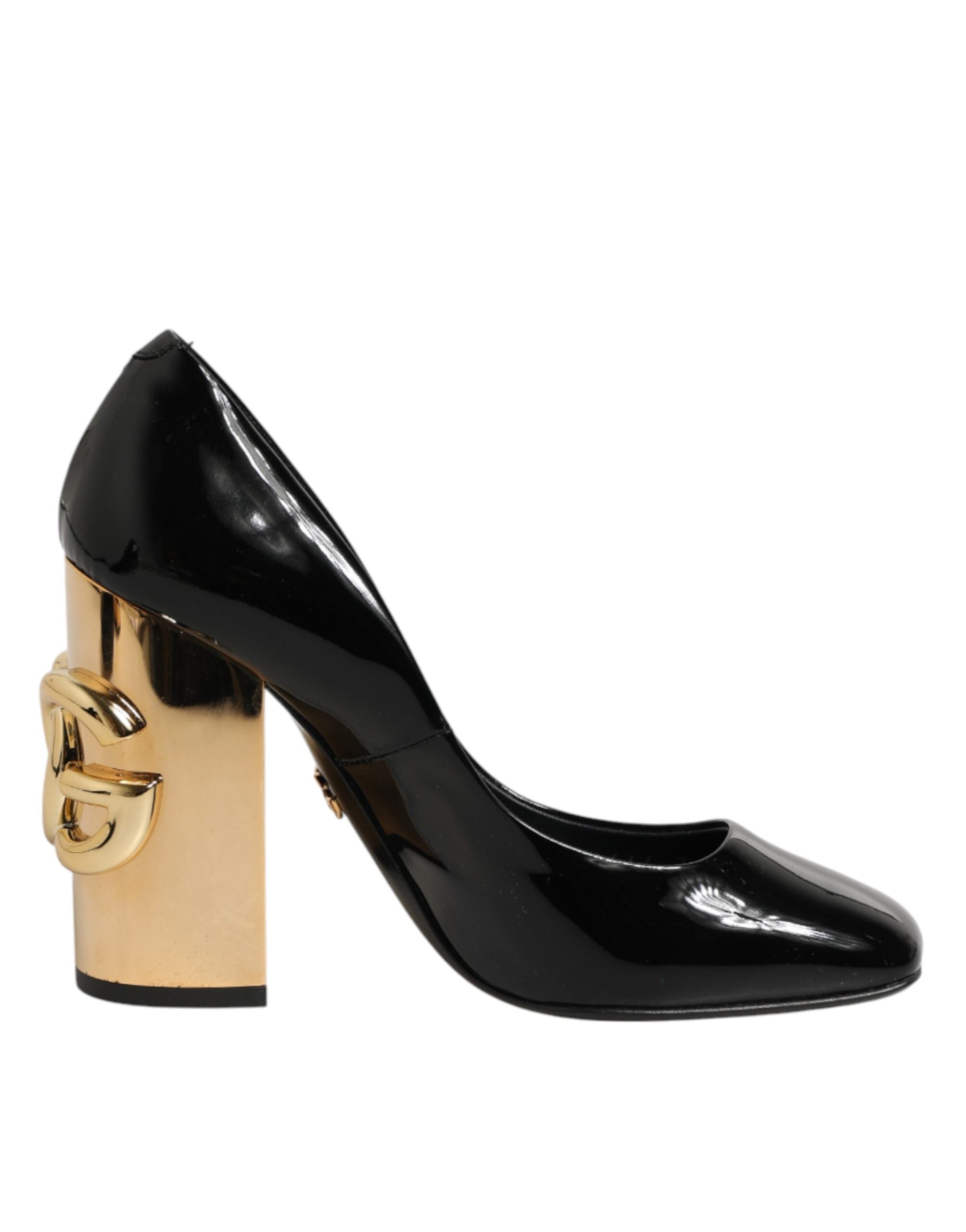 Escarpins Dolce &amp; Gabbana en cuir verni noir et or avec logo