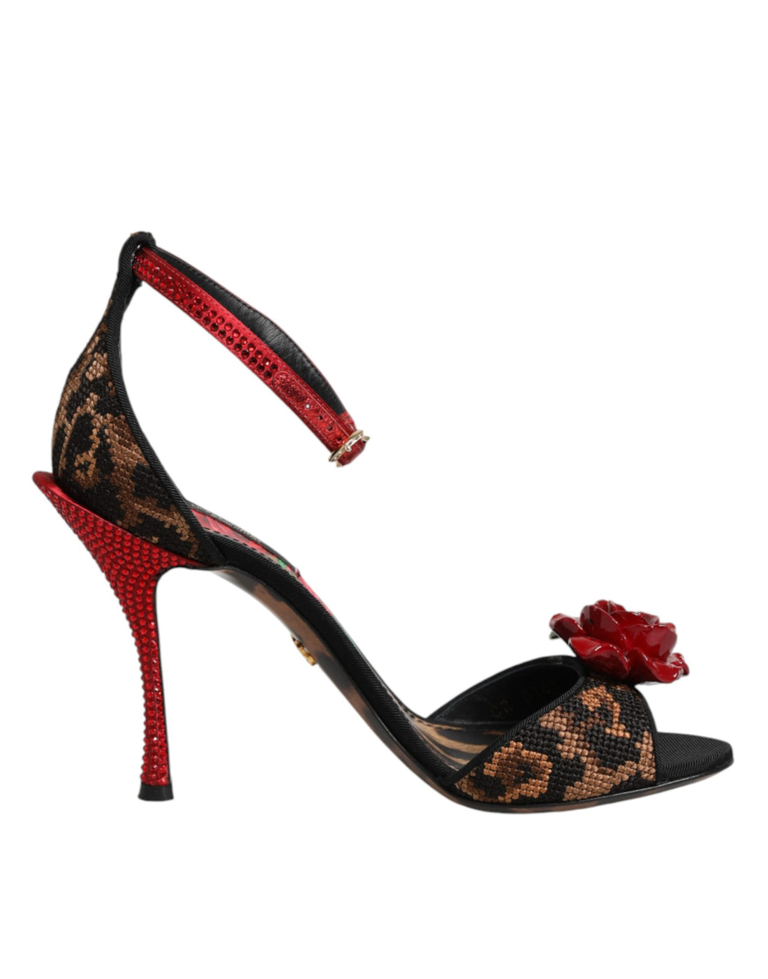 Dolce &amp; Gabbana Brown Leopard Crystal Roses Sandals Shoes