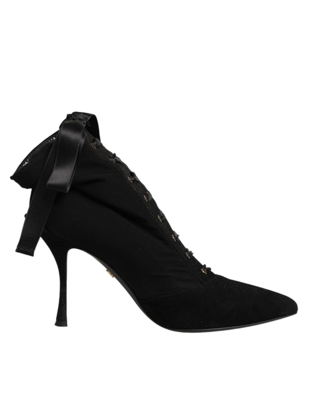 Dolce &amp; Gabbana Black Stiletto Heels Lace Up Boots Shoes