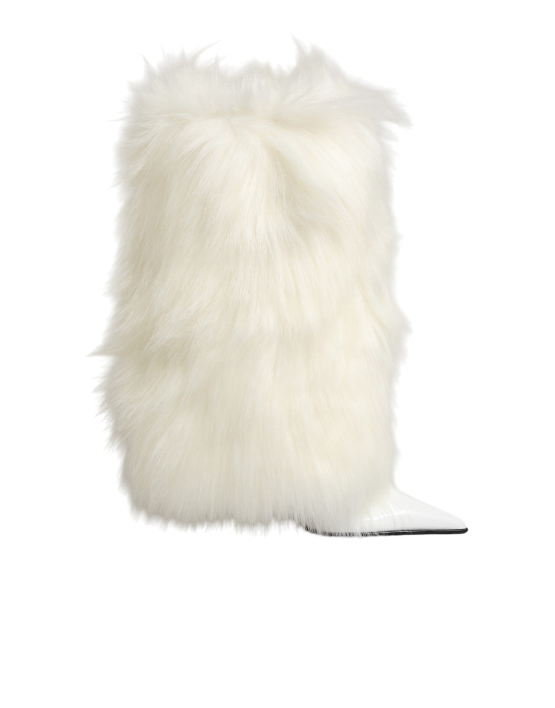 Dolce &amp; Gabbana White Fur Pointed Knee High Stiletto Boots Shoes