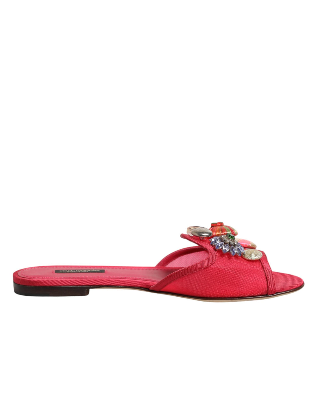 Dolce &amp; Gabbana Red Embellished Flats Slip On Sandals Shoes