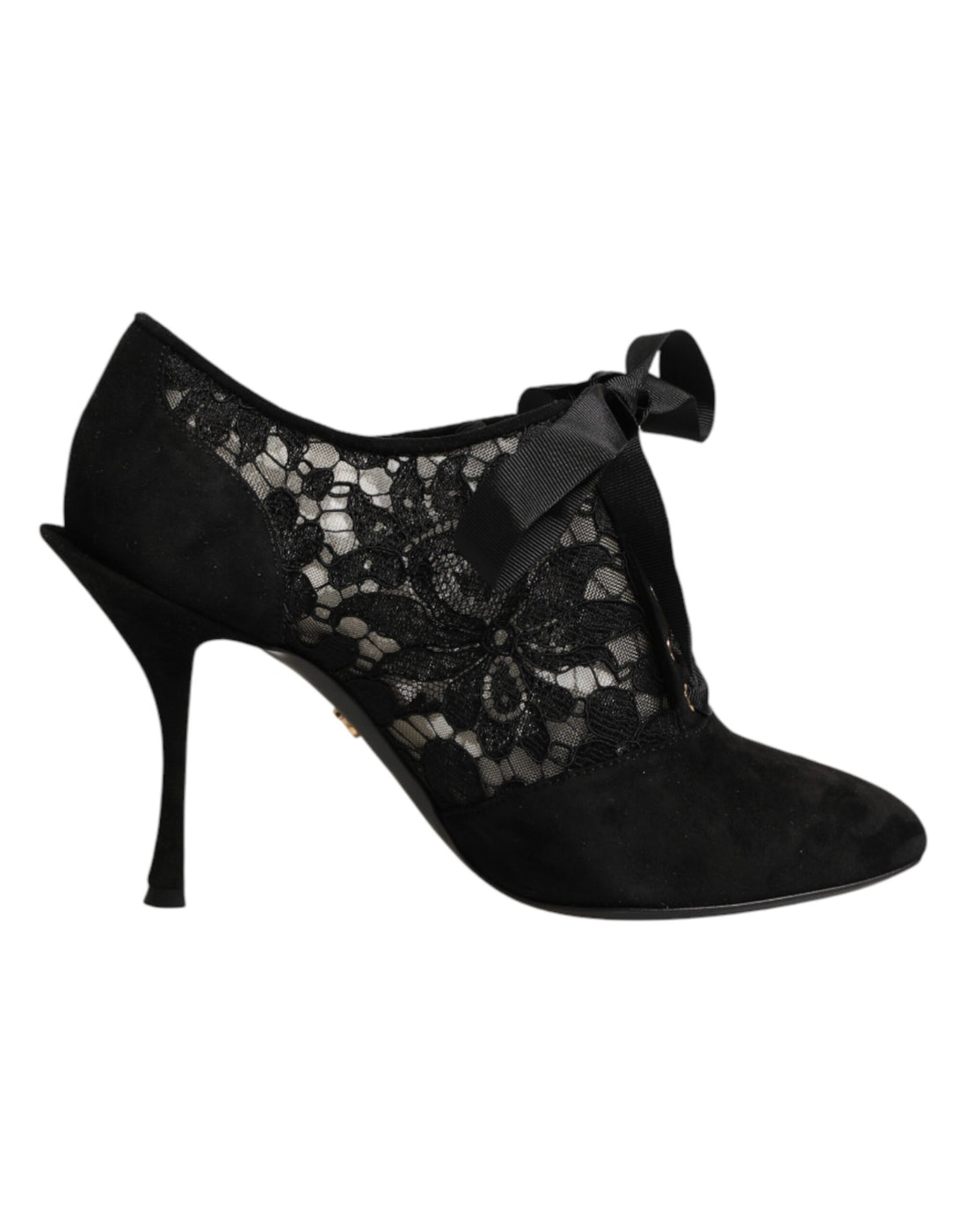 Dolce &amp; Gabbana Black Floral High Heels LACE-UPS Pumps Shoes