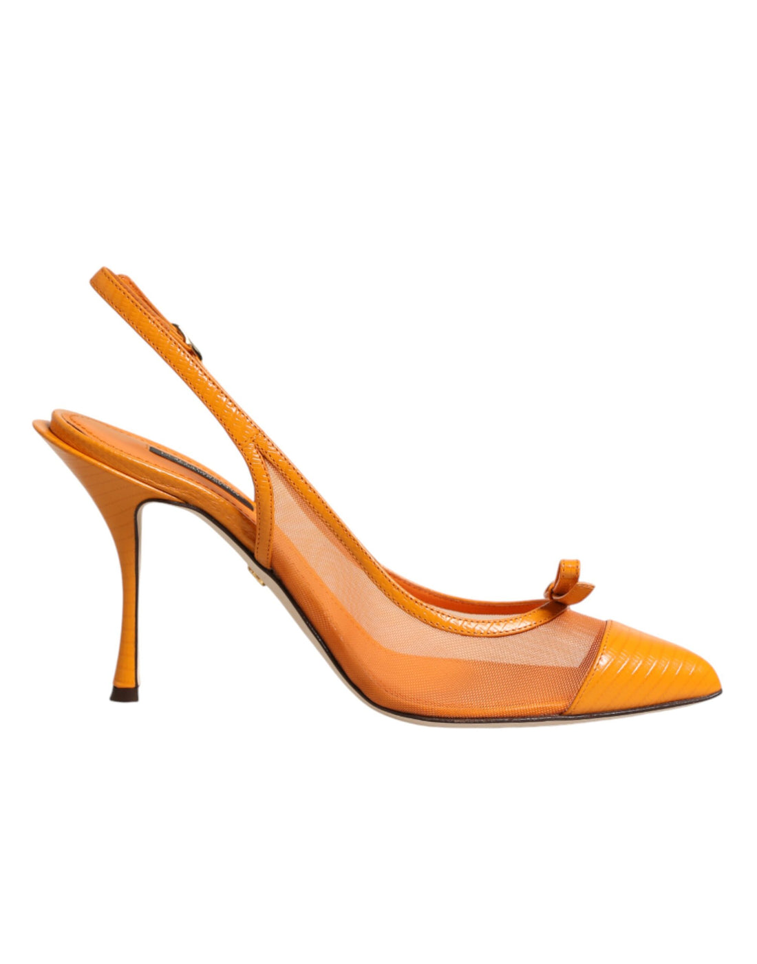 Dolce &amp; Gabbana Orange Leather Mesh Heels Slingback Shoes