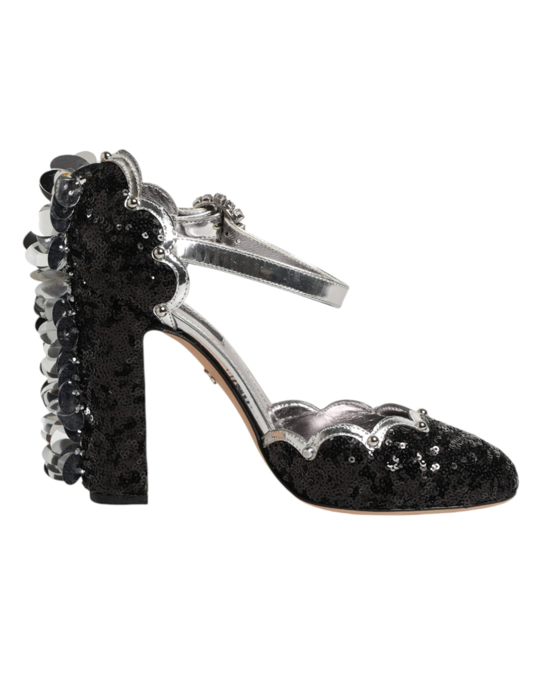 Dolce &amp; Gabbana Black Sequined Ankle Strap Sandals Shoes