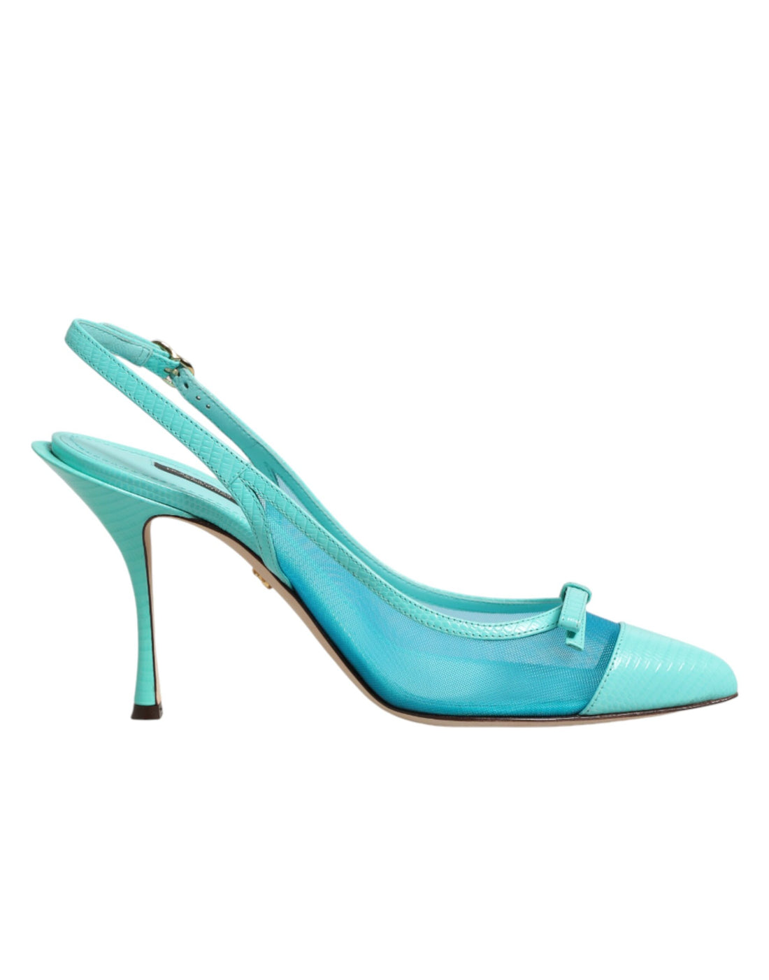 Dolce &amp; Gabbana Blue Leather Mesh Heels Slingback Shoes