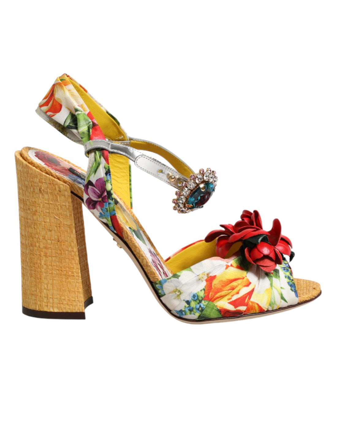 Dolce &amp; Gabbana Multicolor Floral Crystal Embellished Sandals Shoes