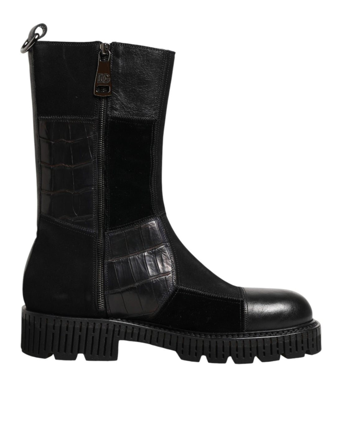 Dolce &amp; Gabbana Black Patchwork Leather Mid Calf Boot Shoes
