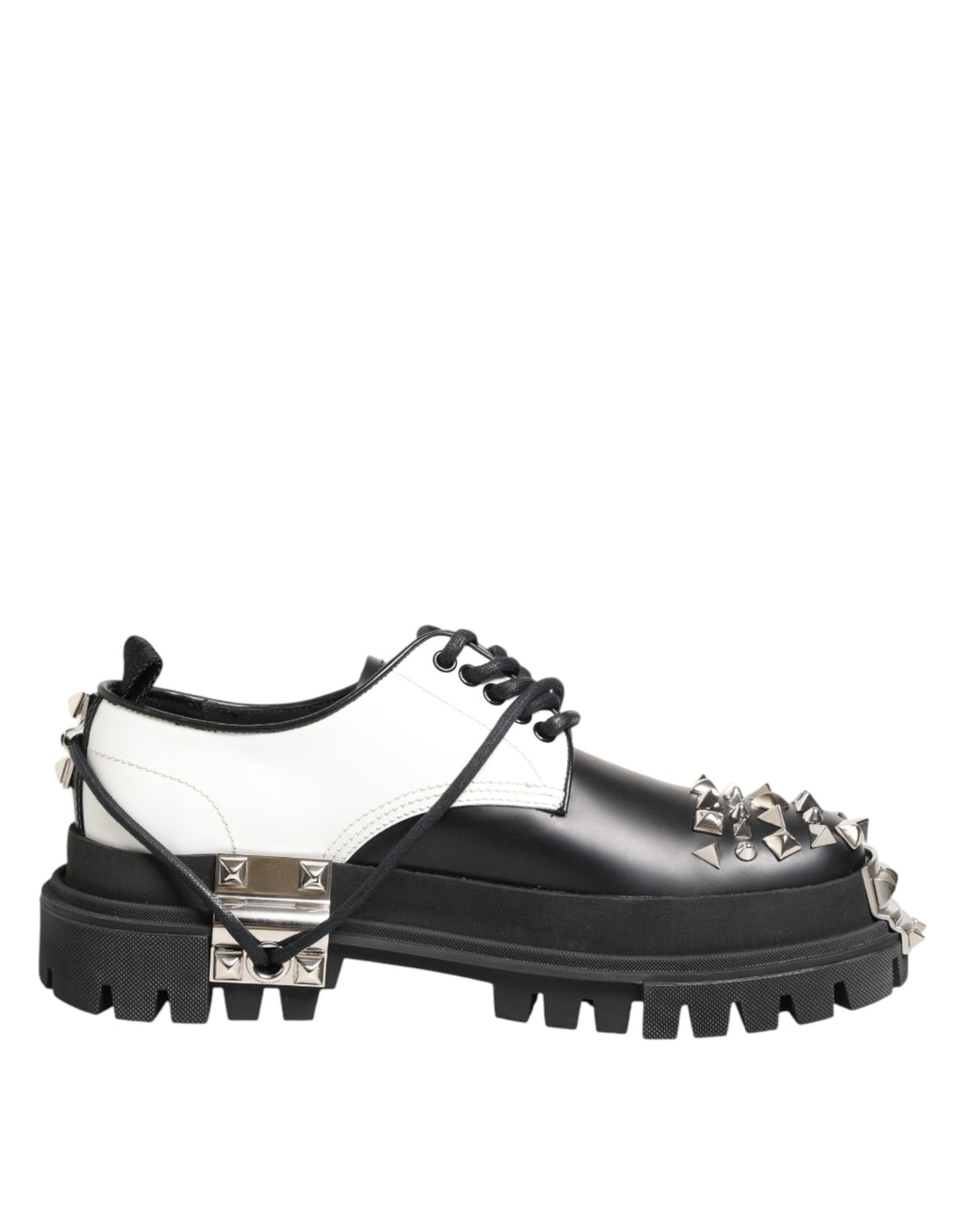 Dolce &amp; Gabbana Black White Studded Men Formal Derby Shoes