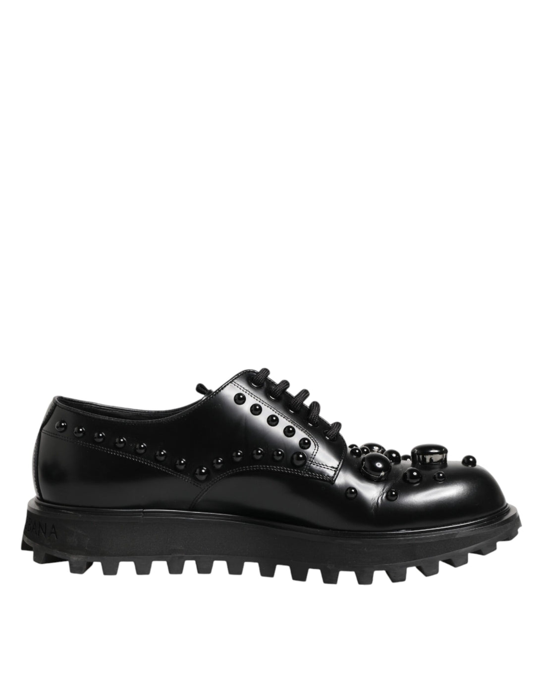 Dolce &amp; Gabbana Black Leather Studded Men Formal Derby Shoes