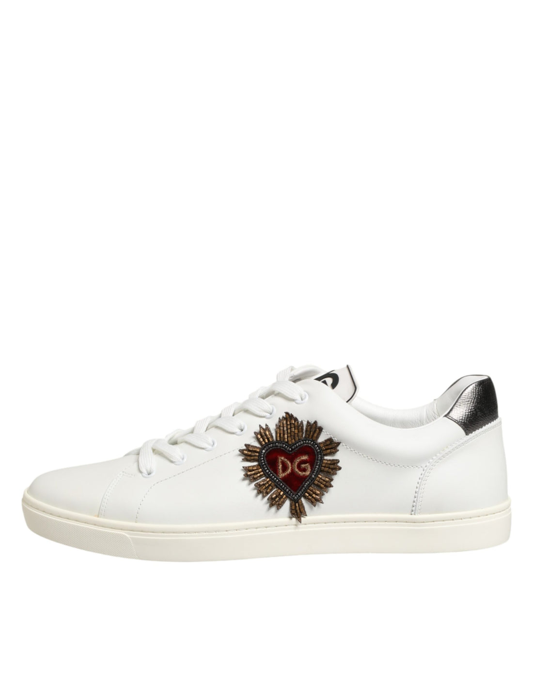 Dolce &amp; Gabbana White Leather Heart Embellished Sneakers Shoes
