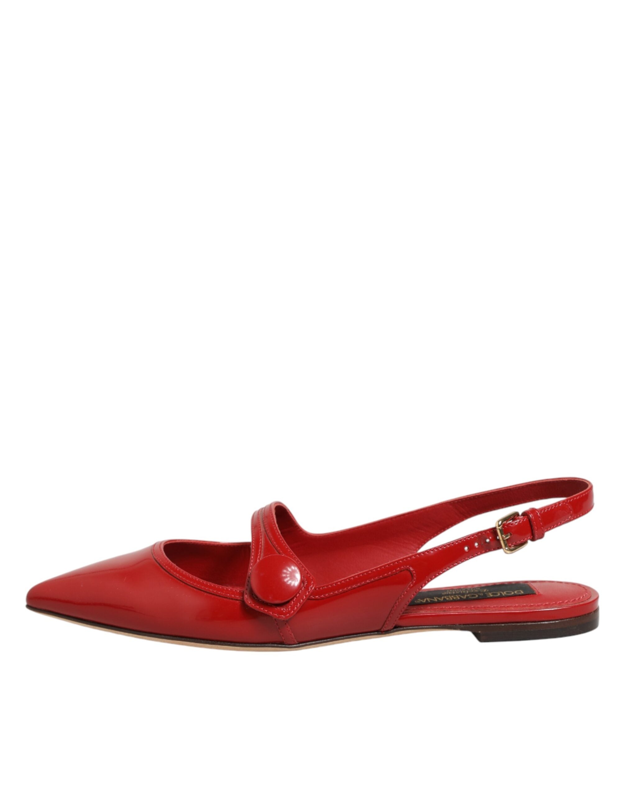 Dolce &amp; Gabbana Red Leather Slingback Flats Sandals Shoes