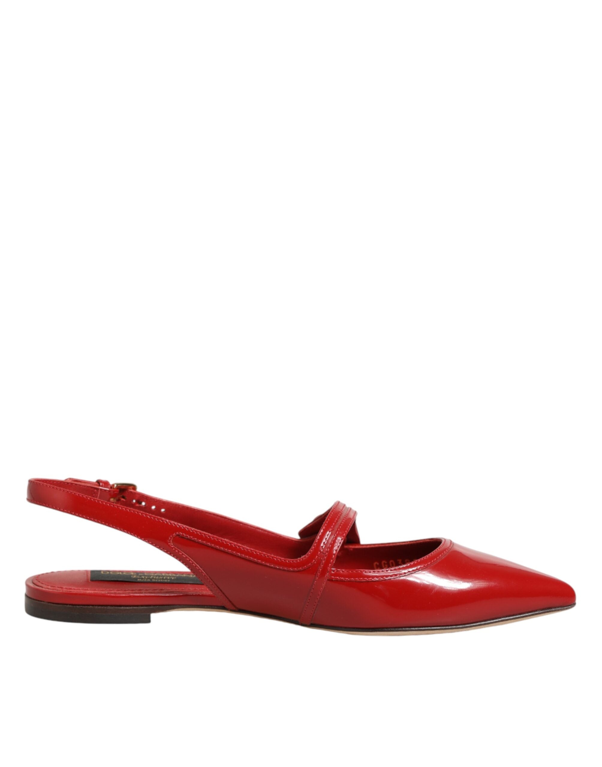 Dolce &amp; Gabbana Red Leather Slingback Flats Sandals Shoes
