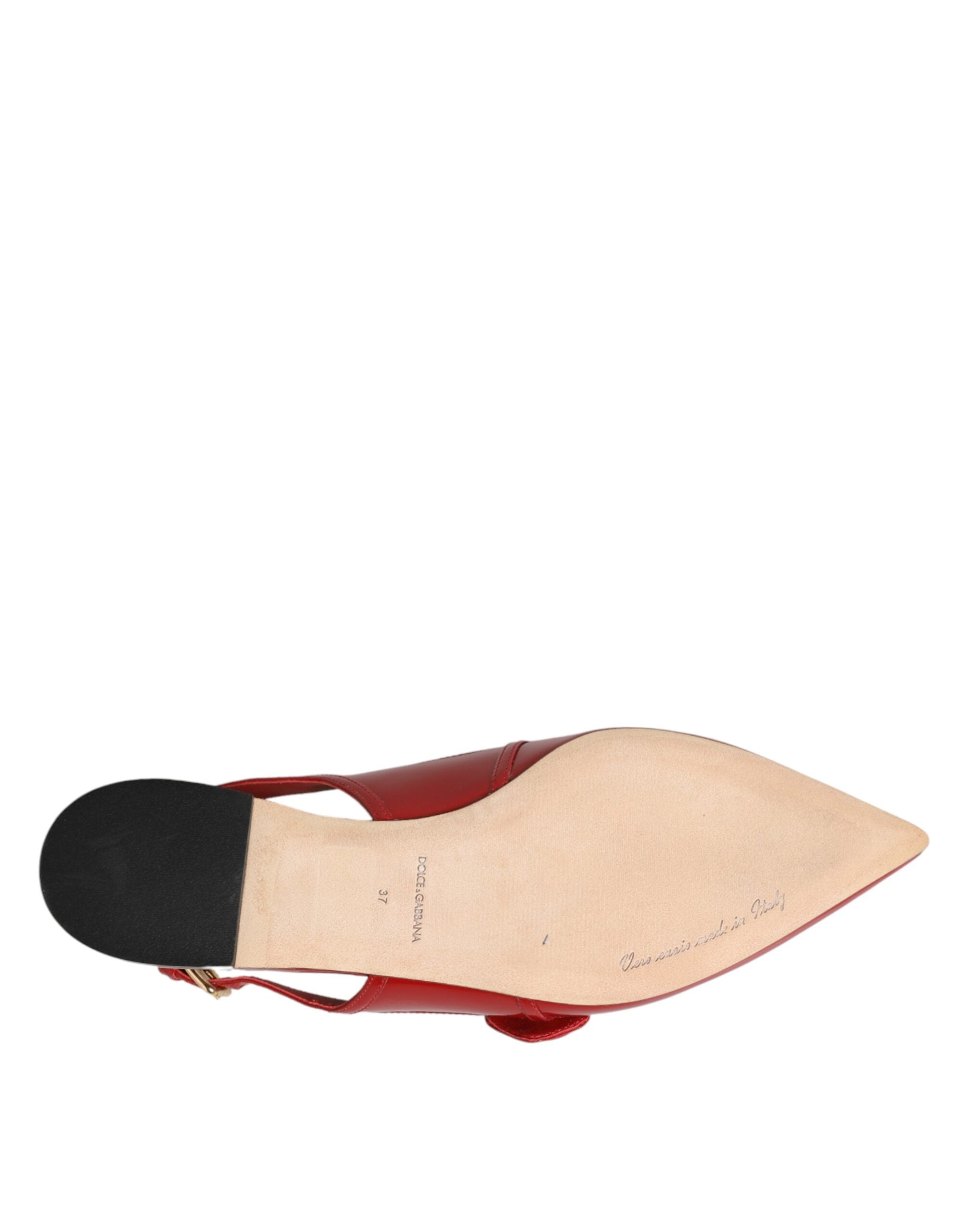Dolce &amp; Gabbana Red Leather Slingback Flats Sandals Shoes