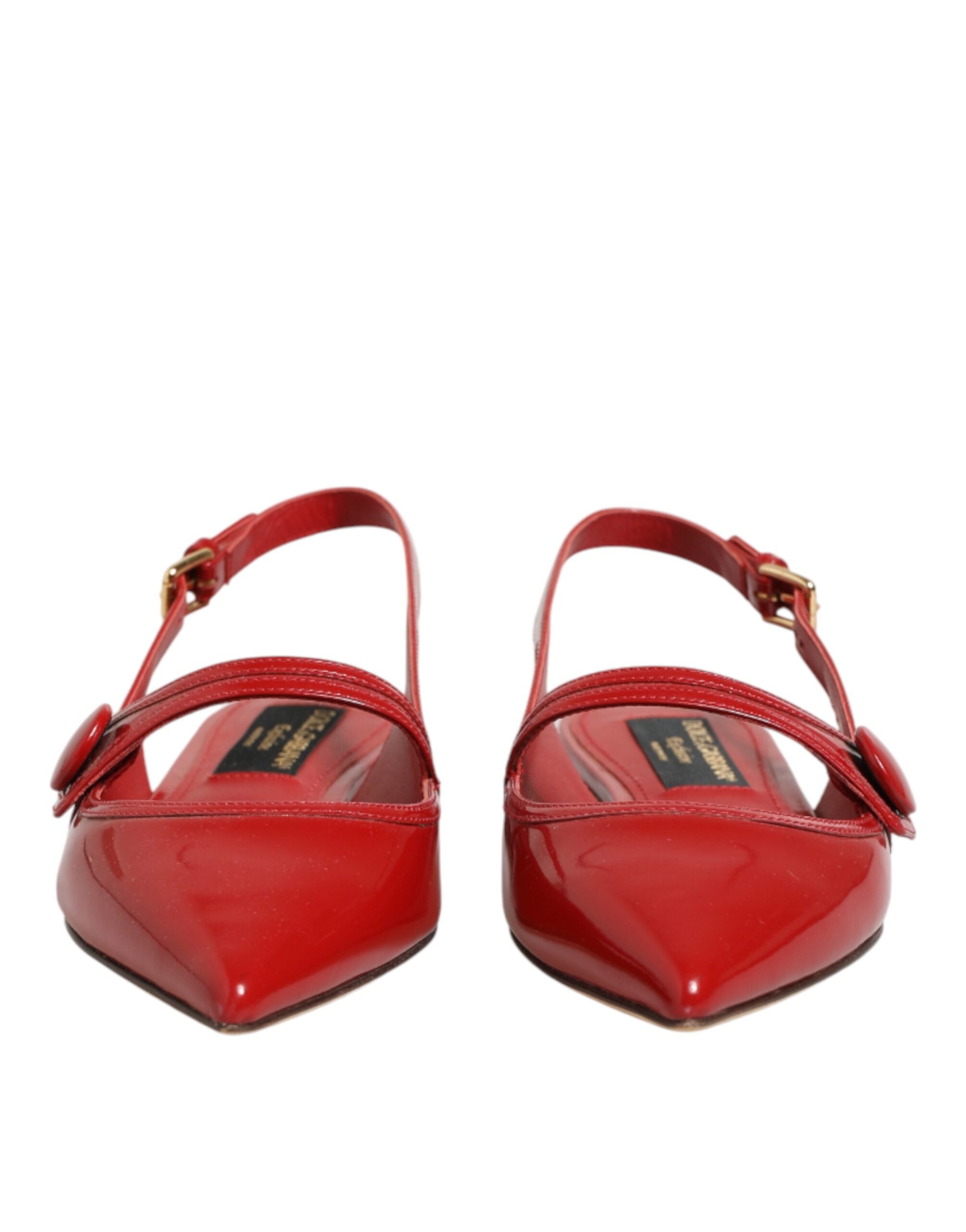Dolce &amp; Gabbana Red Leather Slingback Flats Sandals Shoes