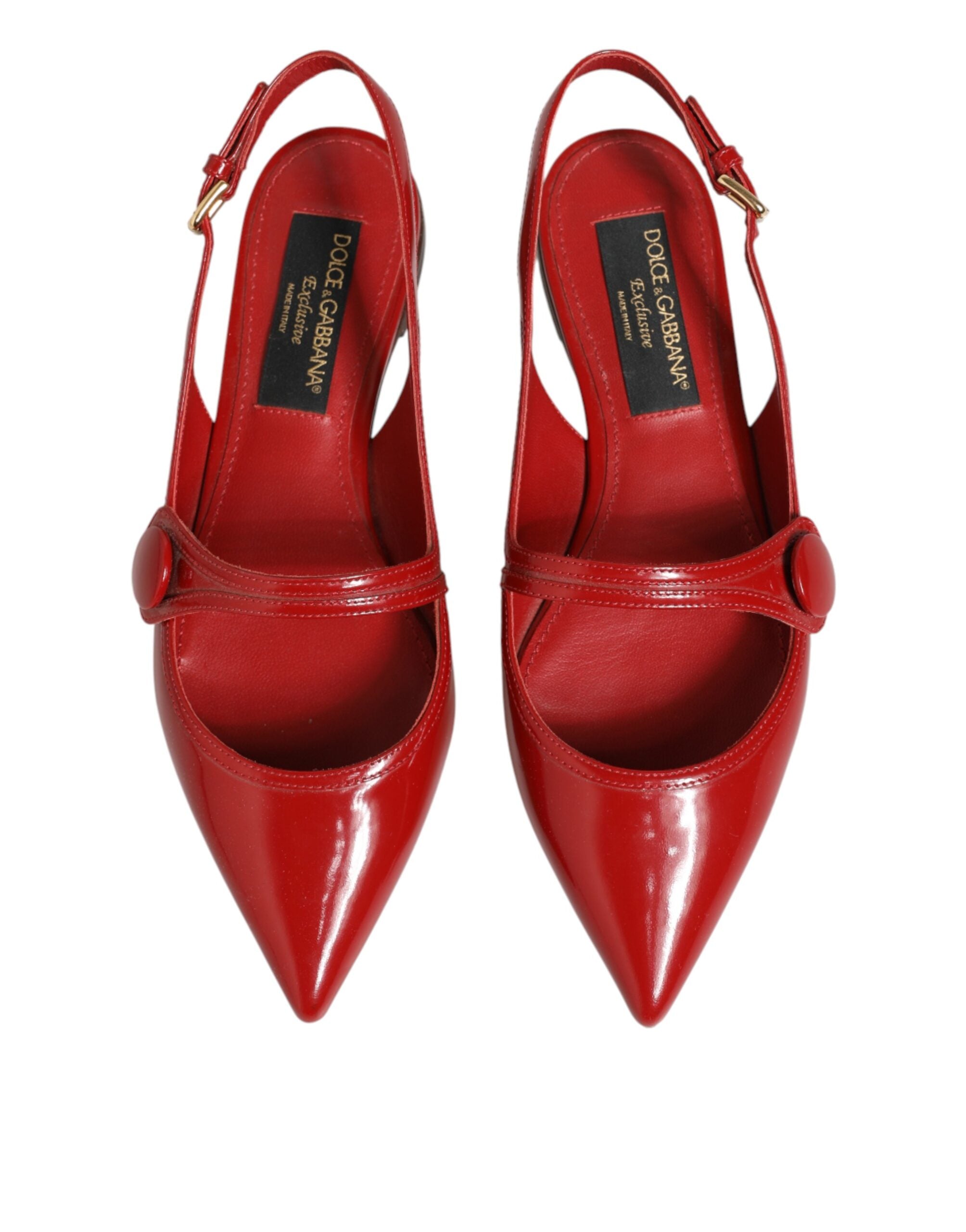 Dolce &amp; Gabbana Red Leather Slingback Flats Sandals Shoes