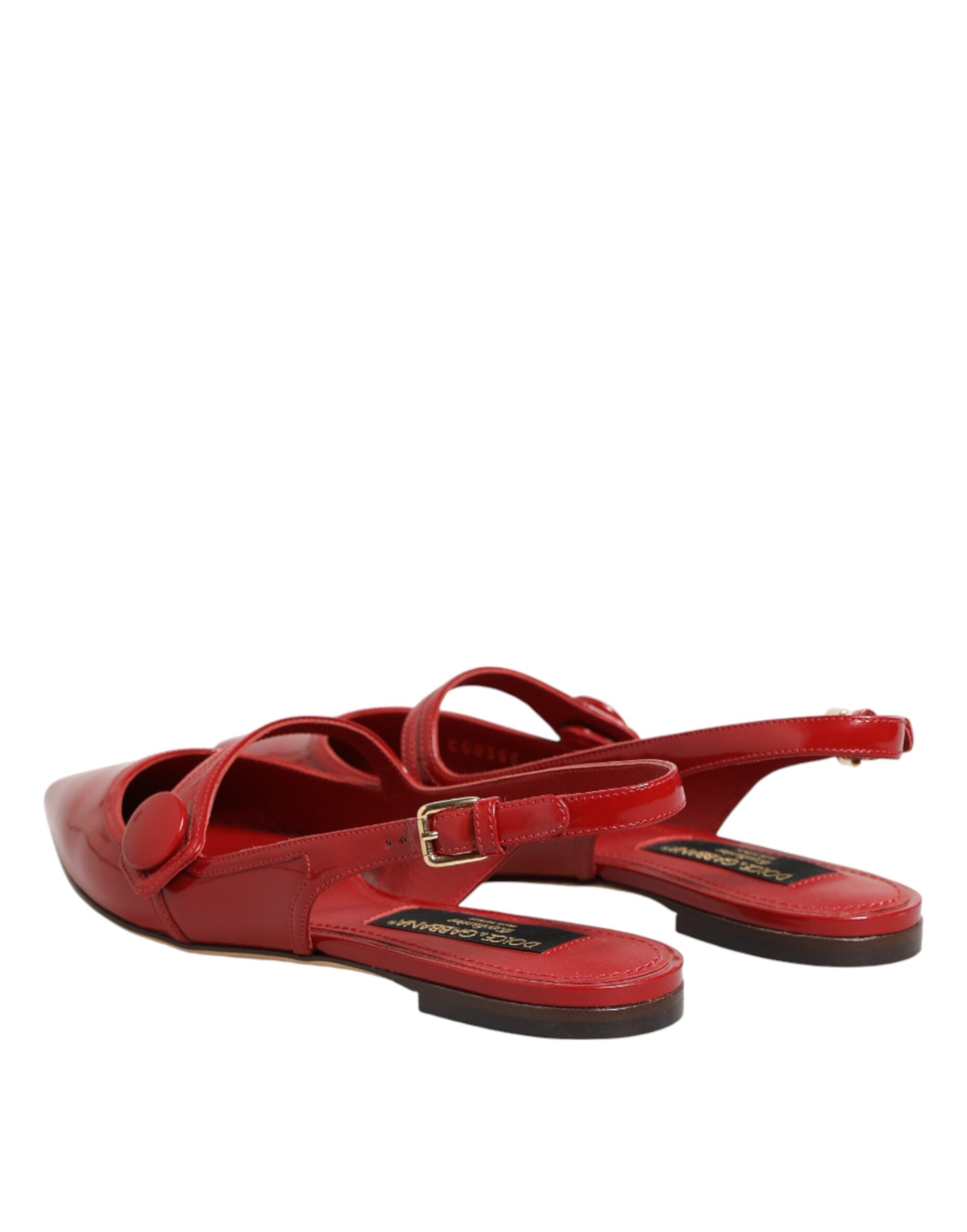 Dolce &amp; Gabbana Red Leather Slingback Flats Sandals Shoes