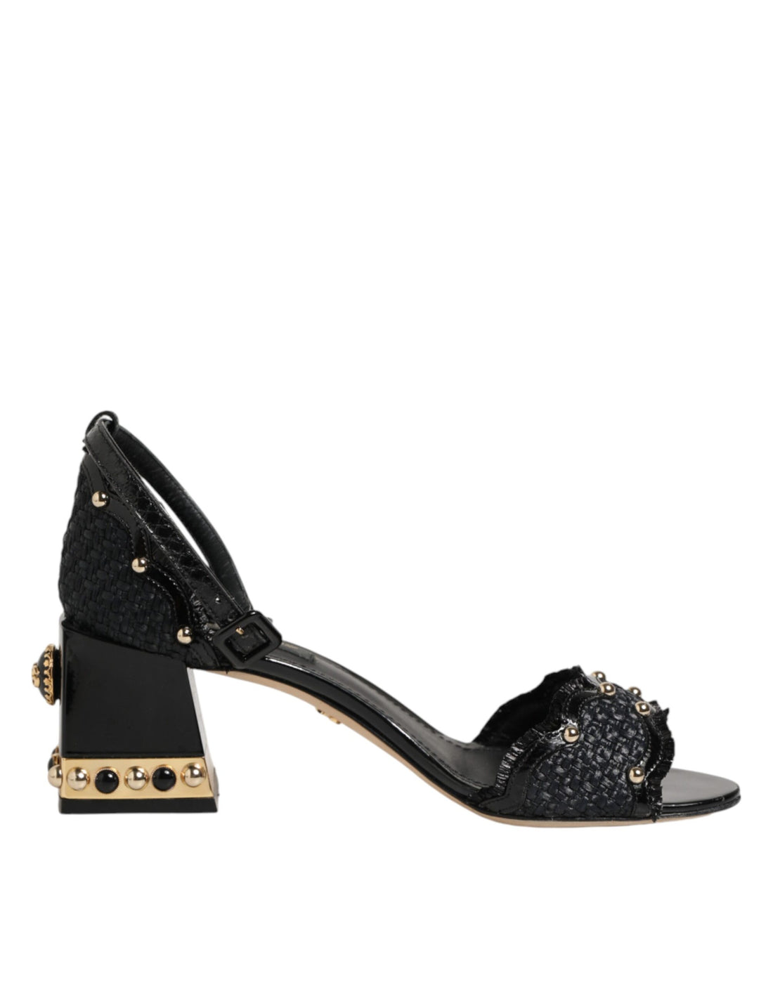 Dolce &amp; Gabbana Black Studded Ankle Strap Sandals Shoes