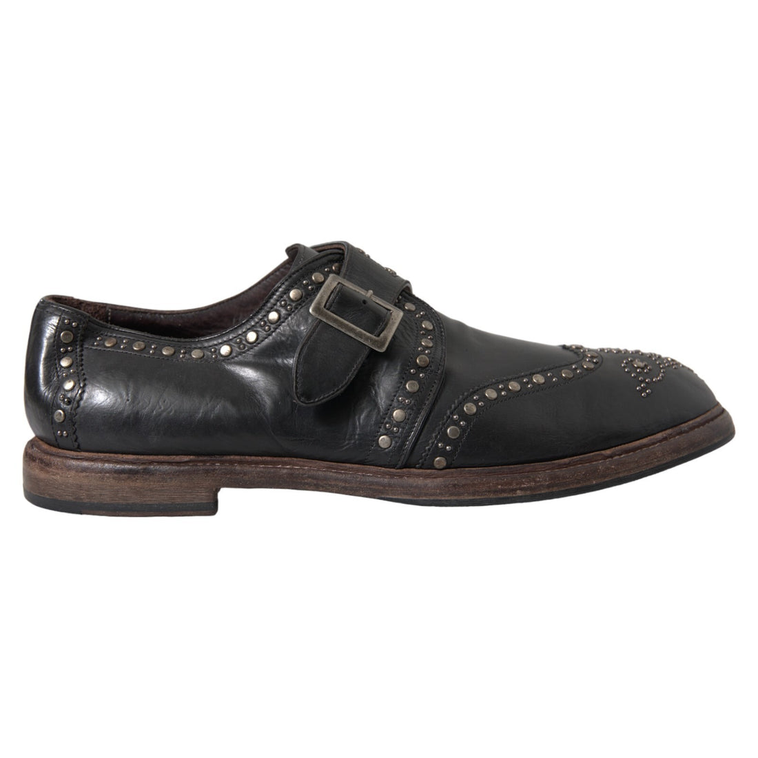 Dolce &amp; Gabbana Black Leather Monk Strap Studded Dress Shoes